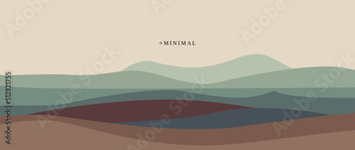 Vector arts design for prints, poster, cover, wall arts and home decoration.Minimal abstract landscape background vector. Mountain background.Vector flat illustration. Beautiful green-brown mountain 
