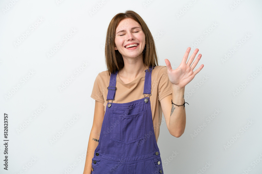 Young English woman isolated on white background counting five with fingers Young English woman isolated on white background counting five with fingers