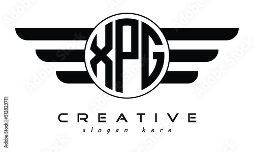 XPG three letter circle with wings logo design vector template. wordmark logo | emblem logo | monogram logo | initial letter logo | typography logo | business logo | minimalist logo |	 photo