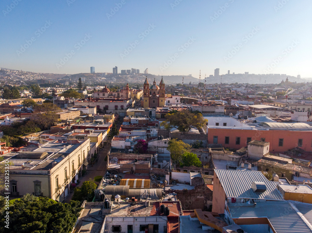 An aerial view of Queretaro City, Mexico. Drone photo in the morning in City center