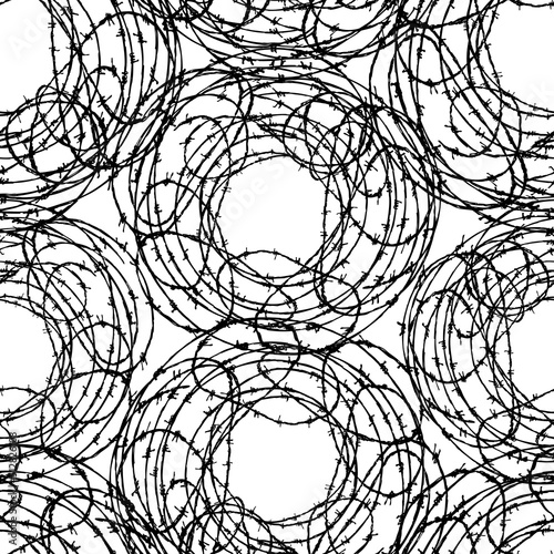 Decorative abstract round border from drawn tangled barbed wire