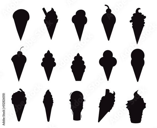 Ice cream skimo waffle cone set silhouettes premium vector  photo
