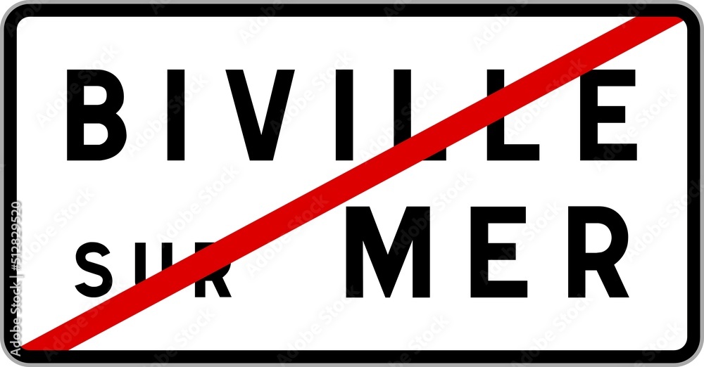 Panneau sortie ville agglomération Biville-sur-Mer / Town exit sign Biville-sur-Mer Panneau sortie ville agglomération Biville-sur-Mer / Town exit sign Biville-sur-Mer