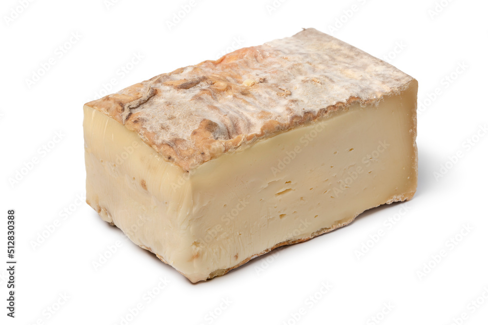 Piece of Italian Taleggio cheese isolated on white background close up