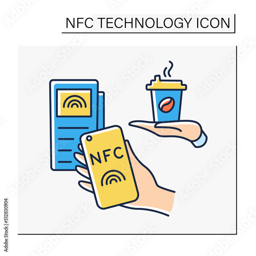 NFC technology line icon. Contactless payment.Banking terminal for buying coffee. Contactless payment concept. Isolated vector illustration. Editable stroke