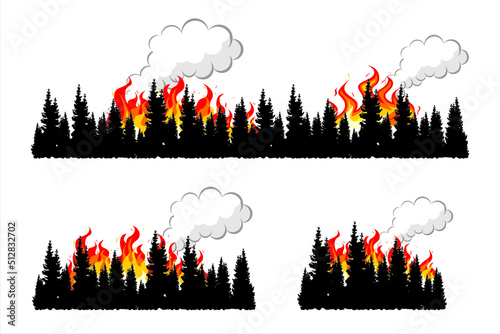 Natural disasters. Forest on fire. Illustration of air pollution due to forest fires