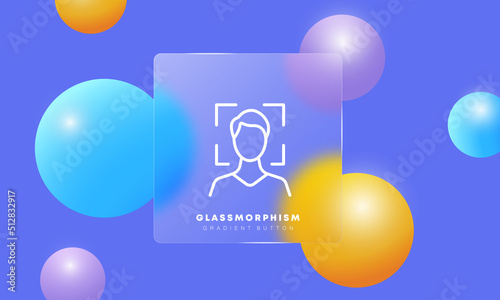 Face Identification line icon. Eye recognition, biometrics, authentication, face ID, identikit, security, protection, defense. Verification concept. Glassmorphism style. Vector line icon for Business