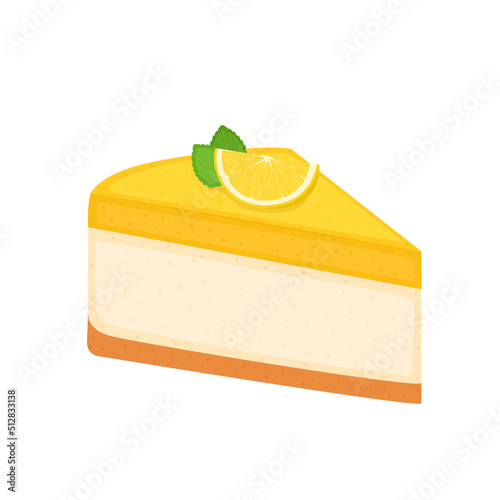 Piece of lemon cheesecake. Lemon pie isolated on white background, vector illustration