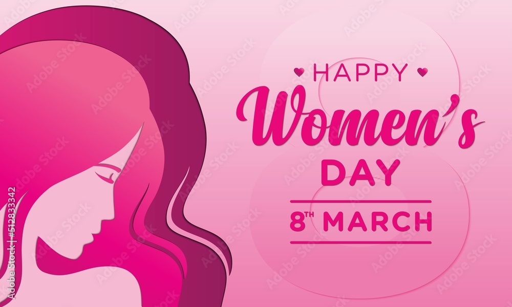 Women's Day March 8th. Greeting card for March 8th Women's Day, silhouette of woman on pink background. Vector illustration design. Women's Day March 8th. Greeting card for March 8th Women's Day, silhouette of woman on pink background. Vector illustration design.