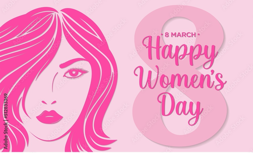 Women's Day March 8th. Greeting card for March 8th Women's Day, silhouette of woman on pink background. Vector illustration design. Women's Day March 8th. Greeting card for March 8th Women's Day, silhouette of woman on pink background. Vector illustration design.