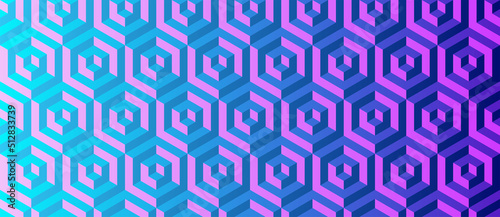 Seamless vector 3D pattern with cubes. Optical illusions. Gradient color. Template for fabric or wrapping. Psychedelic geometric background for cards. Op Art.  Surreal modern wallpapers. 3D Tiles.