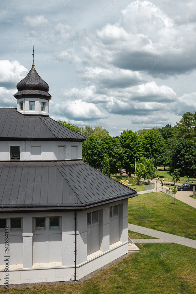 St. Sofia Greek Catholic Church of Ukrainian Catholic University in Lviv under a blue sky and white clouds St. Sofia Greek Catholic Church of Ukrainian Catholic University in Lviv under a blue sky and white clouds