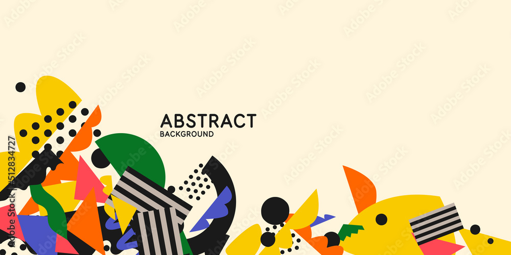 Abstract background in a modern trendy style. Poster with simple flat geometric and amorphous shapes.