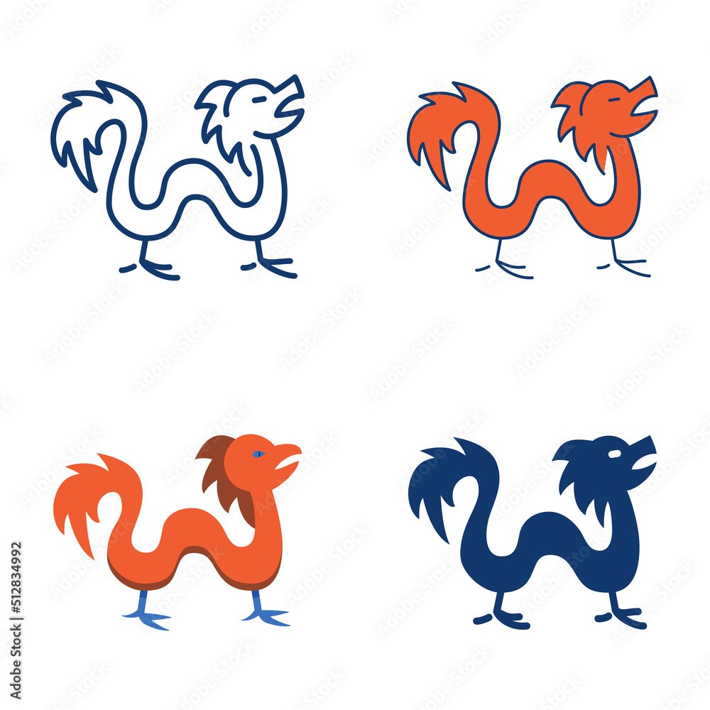 Chinese dragon icon set in flat and line style Chinese dragon icon set in flat and line style
