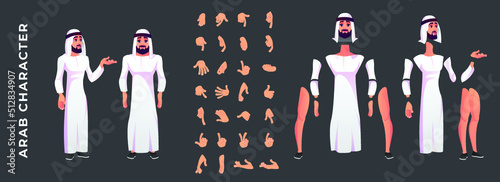 Arab man body parts and different hand gesture set