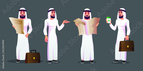 Illustration of Arab businessman character model set 