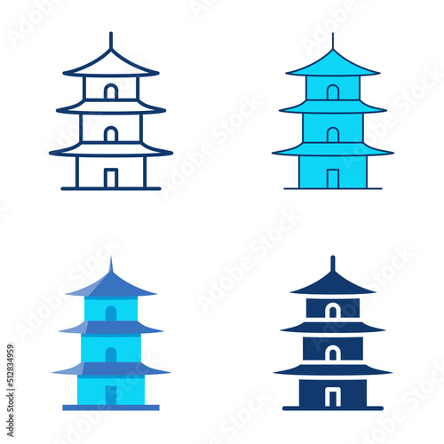 Pagoda icon set in flat and line style