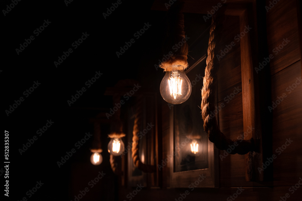Interior decoration with lamps and ropes