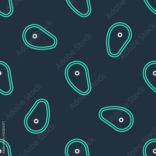 Line Steak meat icon isolated seamless pattern on black background. Vector