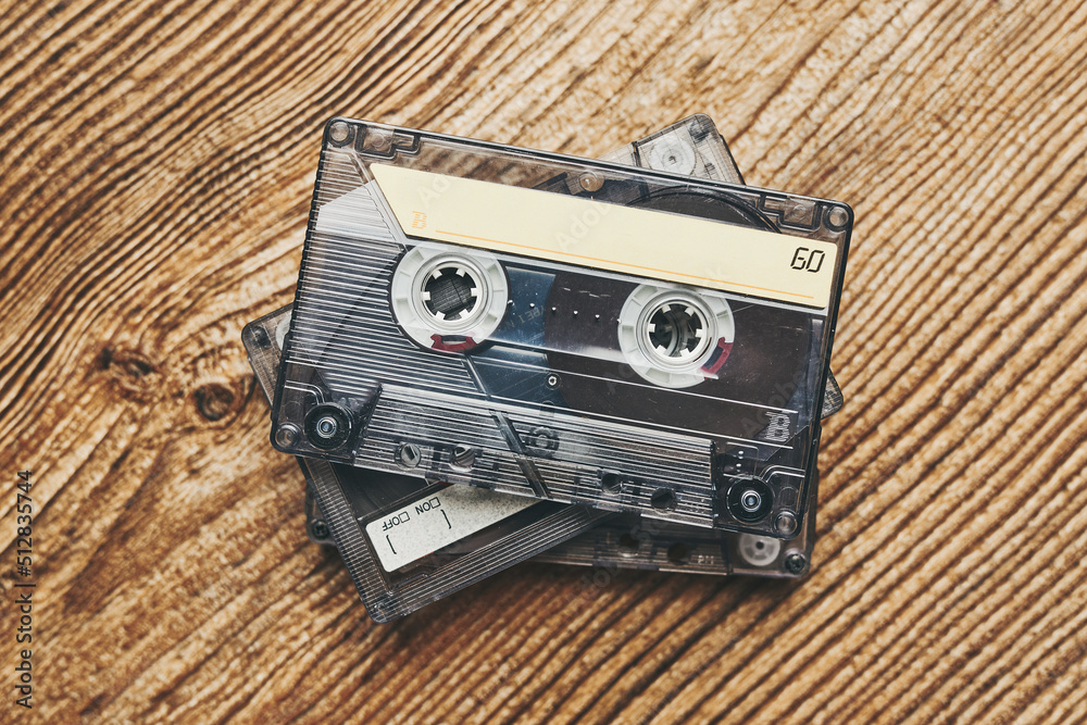 Tape cassettes. cassette tapes. Retro music style. 80s music