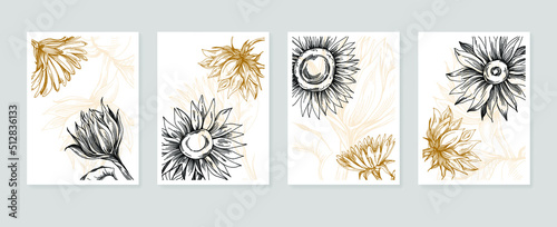 Sunflower Abstract Hand Painted Illustrations for Wall Decoration, Postcard, Social Media Banner, Brochure Cover Design Background. Modern Abstract Painting Artwork.