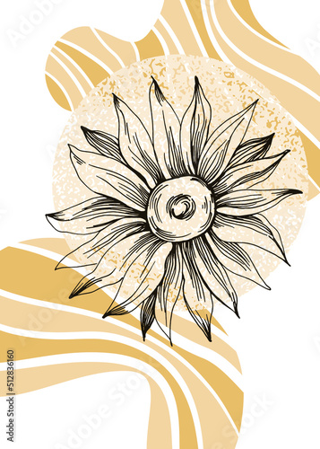 Sunflower Abstract Hand Painted Illustrations for Wall Decoration  Postcard  Social Media Banner  Brochure Cover Design Background. Modern Abstract Painting Artwork.