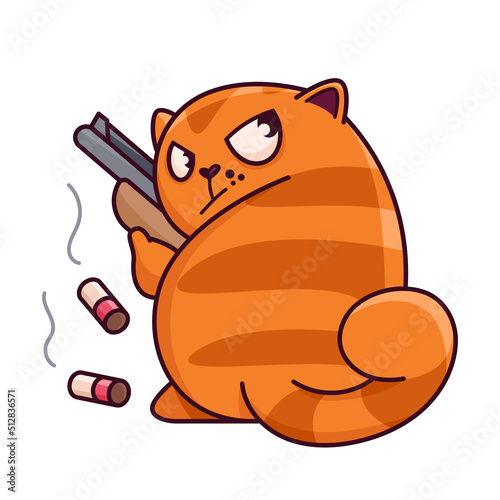 Cute Red Cat Character with a rifle. Shows negative emotion: 