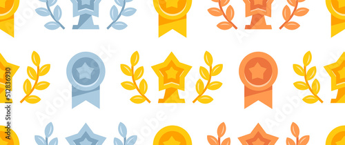 Seamless pattern with  trophy cups. Set of medals and trophy awards. Prize champion. Flat style