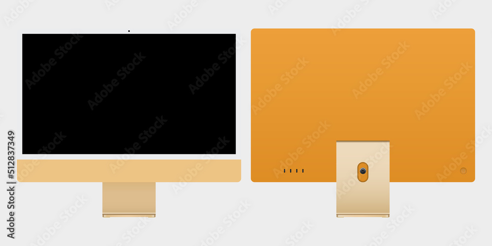 Modern yellow computer with blank screen. Vector graphic - obrazy, fototapety, plakaty 