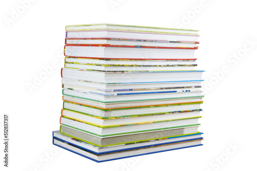 Stack of educational children books and fairy tales, isolated on white background.