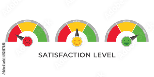 Rating customer satisfaction meter illustration vector. Different emotions art design from red to green. Abstract concept graphic element of tachometer, speedometer, indicators, score.