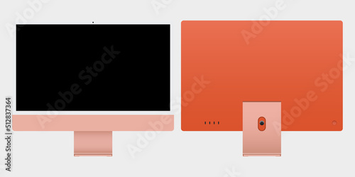 Modern orange computer with blank screen. Vector graphic.