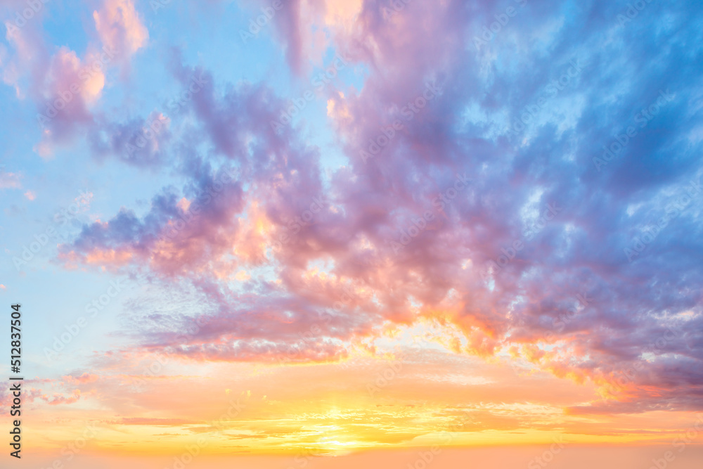 Amazing Panoramic view of  Sunset  Sunrise Sundown Sky with colorful clouds