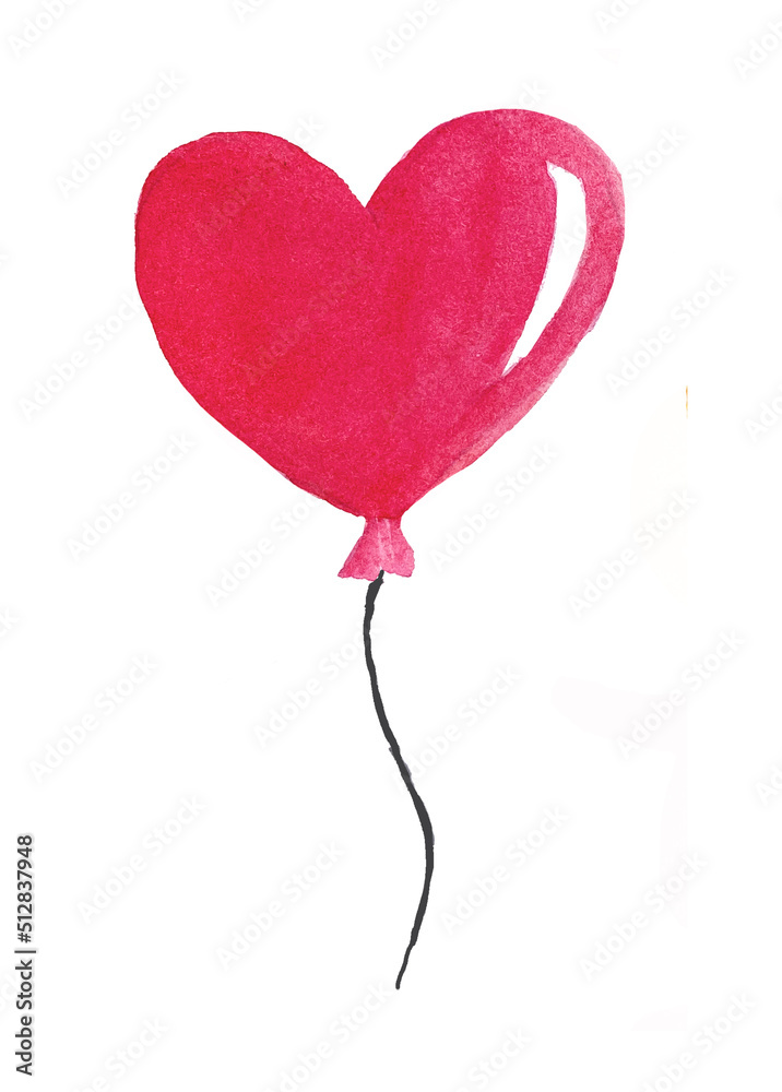 Watercolor illustration of a pink balloon on a string