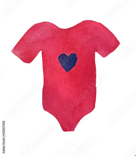 Watercolor illustration of a children's bodysuit in pink color for a girl.