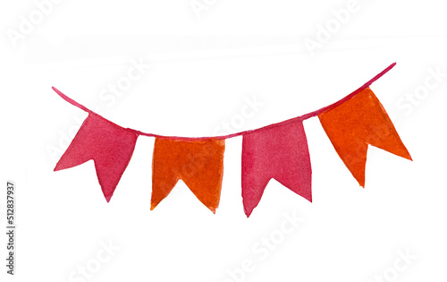 Watercolor illustration pink and orange holiday garland.