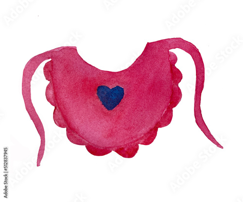 Watercolor illustration of a pink baby bib.