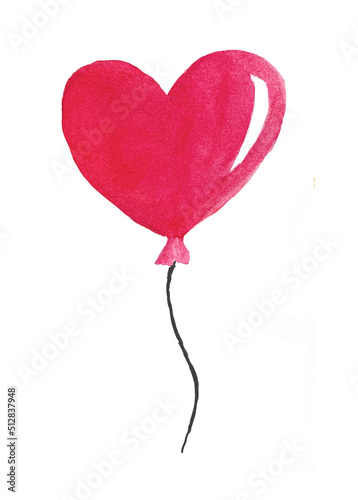 Watercolor illustration of a pink balloon on a string