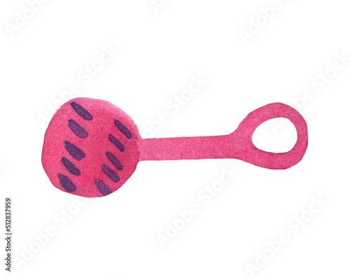 Watercolor illustration baby rattle in pink color