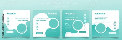 Set of social media post template in pastel green background for advertising or webinar design