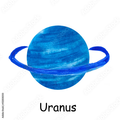 Watercolor illustration of a planet in the solar system. Watercolor planet Uranus.