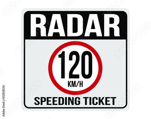 120km/h fine for speeding. Sign indicating speed camera. photo
