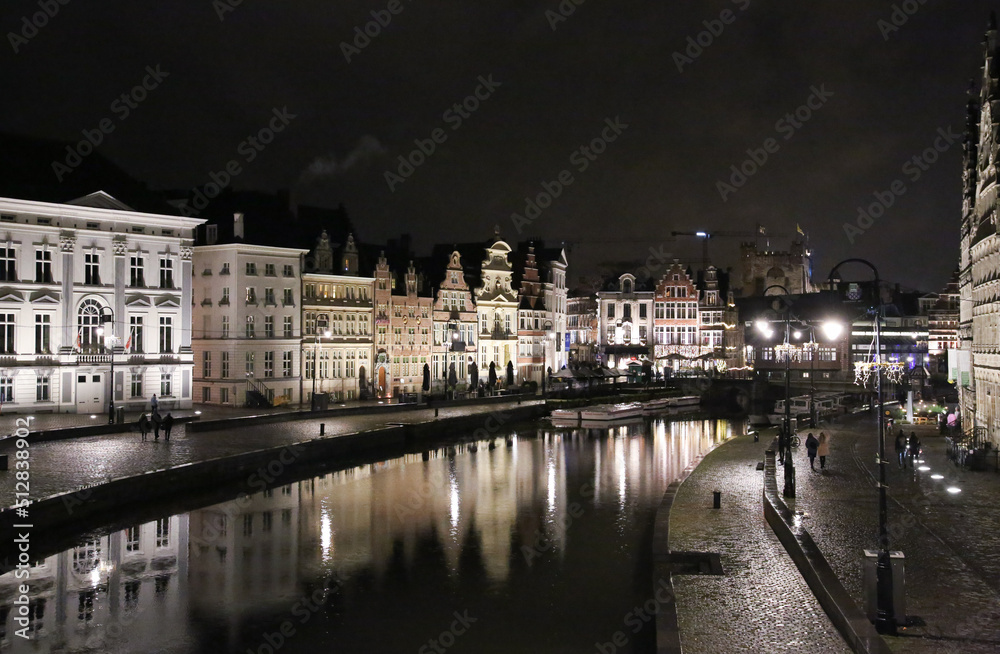 canal houses at night 