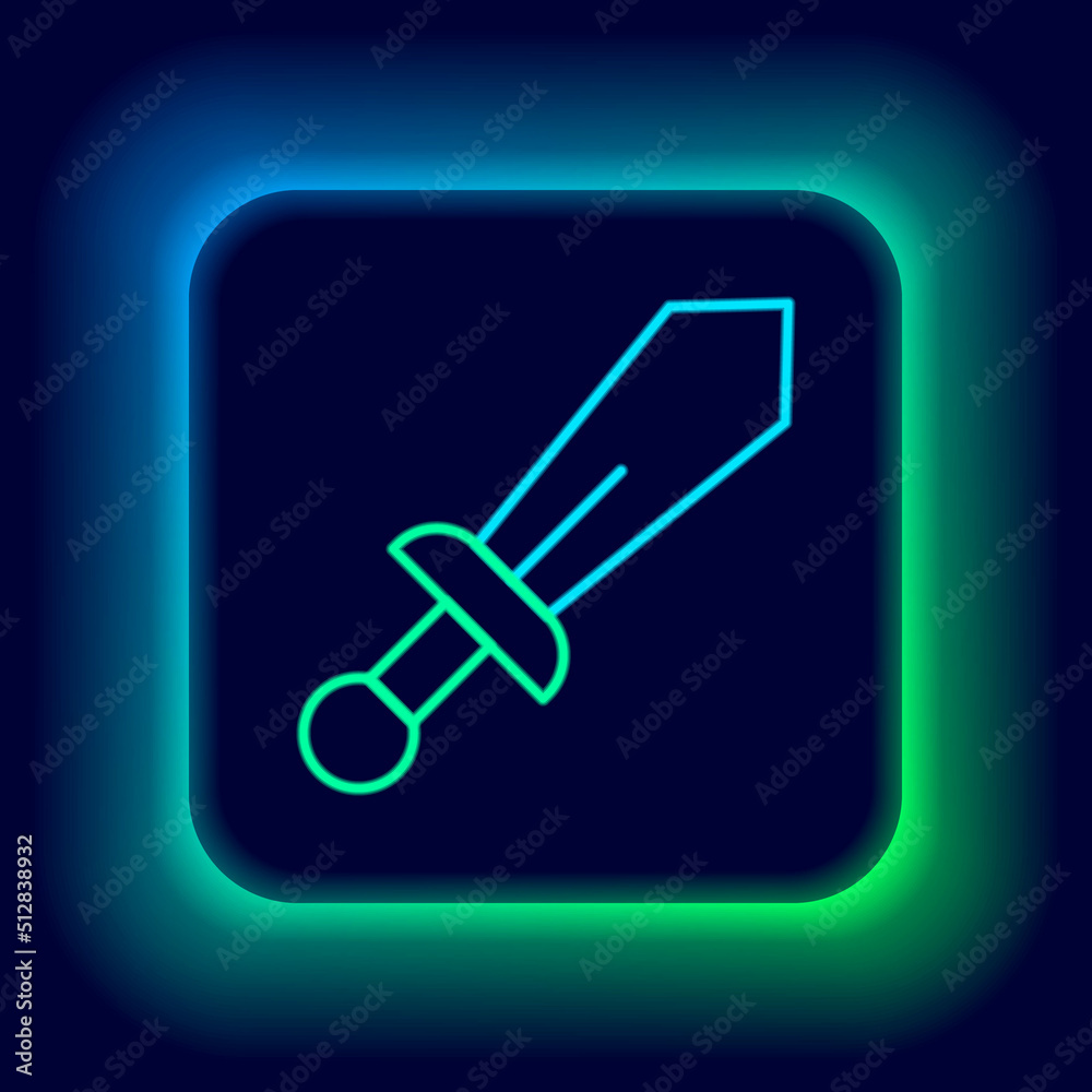 Glowing neon line Sword toy icon isolated on black background. Colorful outline concept. Vector Glowing neon line Sword toy icon isolated on black background. Colorful outline concept. Vector