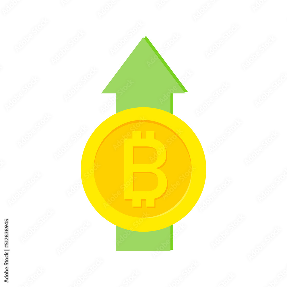 Bitcoin signs with rising arrow. Positive dynamics in crypto market - business, finance and analytics for bitcoin coin. Green up arrow, bitcoin growth Bitcoin signs with rising arrow. Positive dynamics in crypto market - business, finance and analytics for bitcoin coin. Green up arrow, bitcoin growth