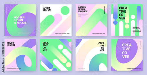 Creative covers or posters in modern minimal style for corporate identity, branding, social media advertising, promo. Modern layout design template with trendy dynamic fluid gradient lines