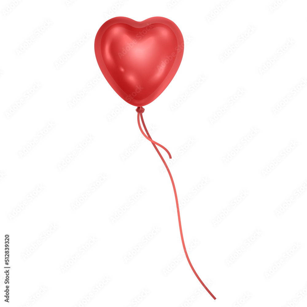 Heart balloon. Red heart glossy balloon isolated on white. Festive decoration. Holiday backdrop with flying red balloon, vector format