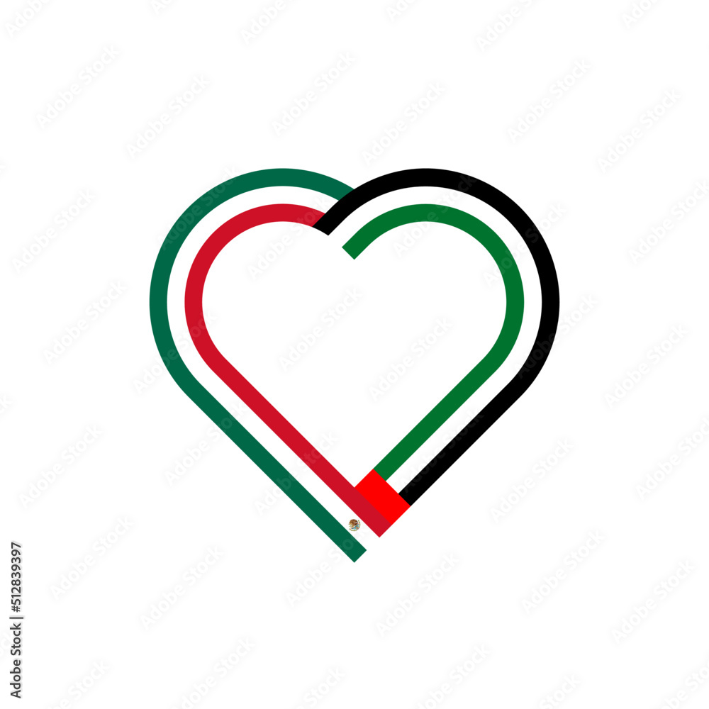 unity concept. heart ribbon icon of mexico and united arab emirates flags. vector illustration isolated on white background unity concept. heart ribbon icon of mexico and united arab emirates flags. vector illustration isolated on white background