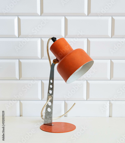 Mid-century modern orange metal lamp