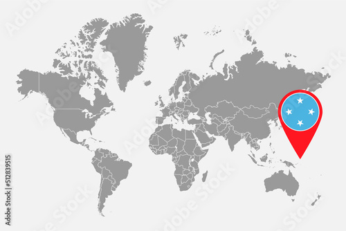 Pin map with Micronesia flag on world map. Vector illustration.